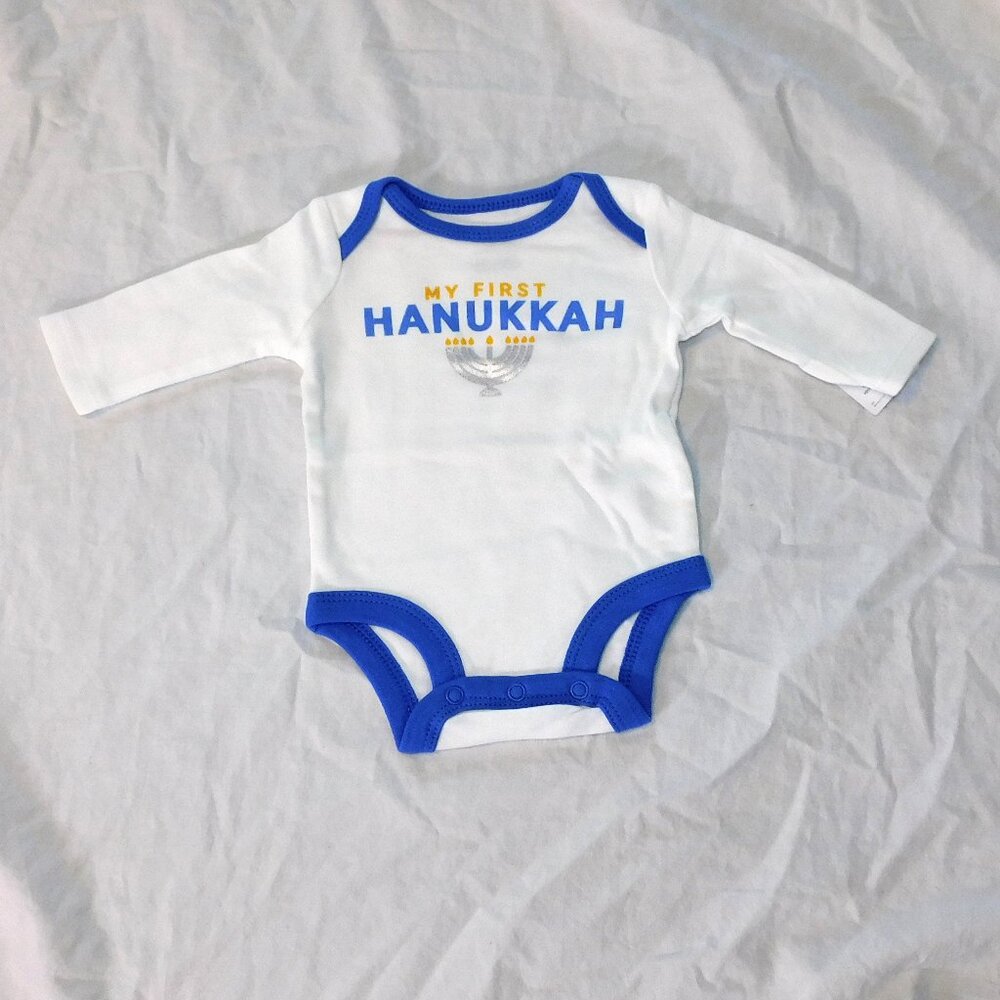 Baby First Hanukkah Long Sleeve One Piece Unisex Jewish Judaism Menorah NEW